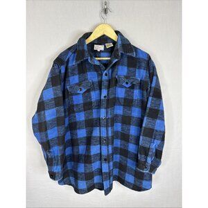Vintage Champion Buffalo Plaid Flannel Shirt Mens XL Blue Black Workwear